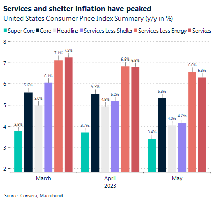 Chart: Services and shelter inflation have peaked. United States Consumer Price Index Summary (y/y in%).