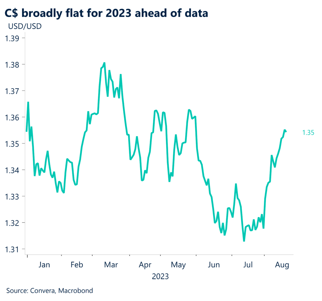 Chart: C$ broadly flat for 2023 ahead of data. 
