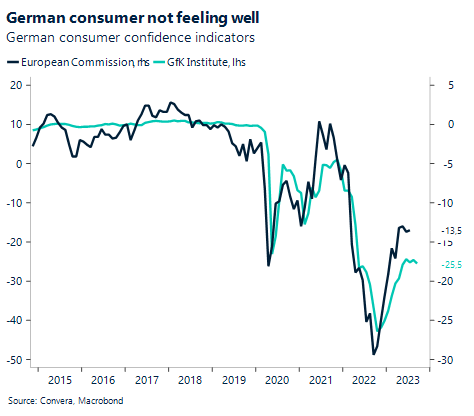Chart: German consumer not feeling well. German consumer confidence indicators. 