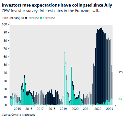 Chart: Investors rate expectations have collapsed since July. ZEW Investor survey. Interest rates in the Eurozone will...
