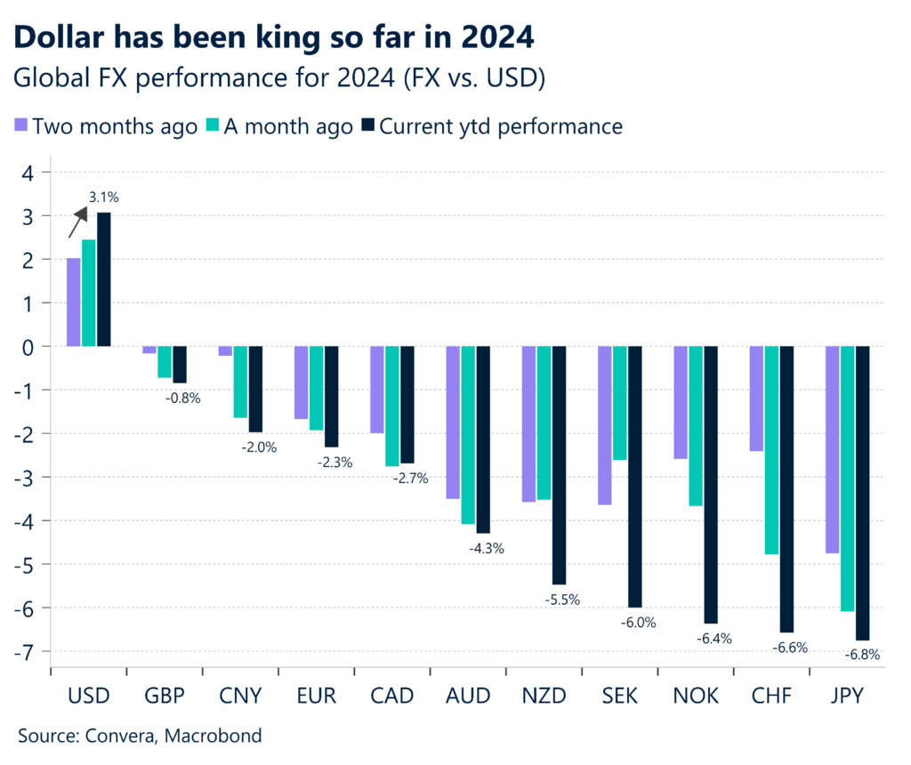 Chart: Global FX performance for 2024 (FX vs USD)