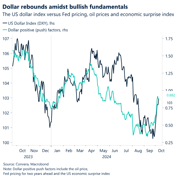 Chart: Dollar rebounds amidst bullish fundamentals.