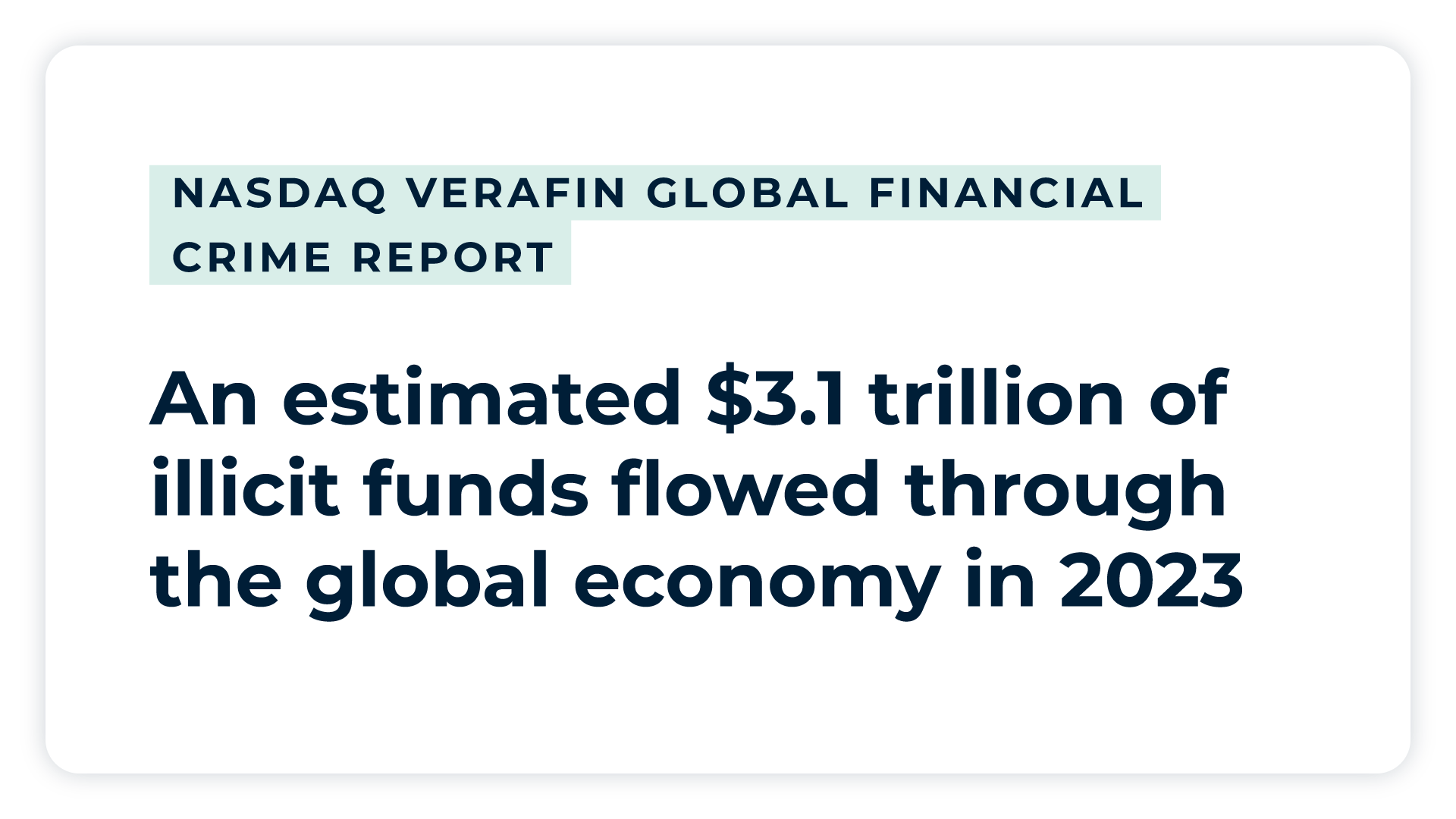 Pull quote: an estimated $3.1 trillion of illicit funds flowed through the global economy in 2023 -   Nasdaq Verafin Global Financial Crime Report