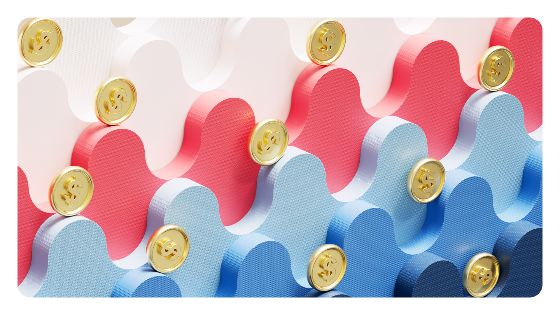 An illustration of dollar coins balancing on a crest of waves