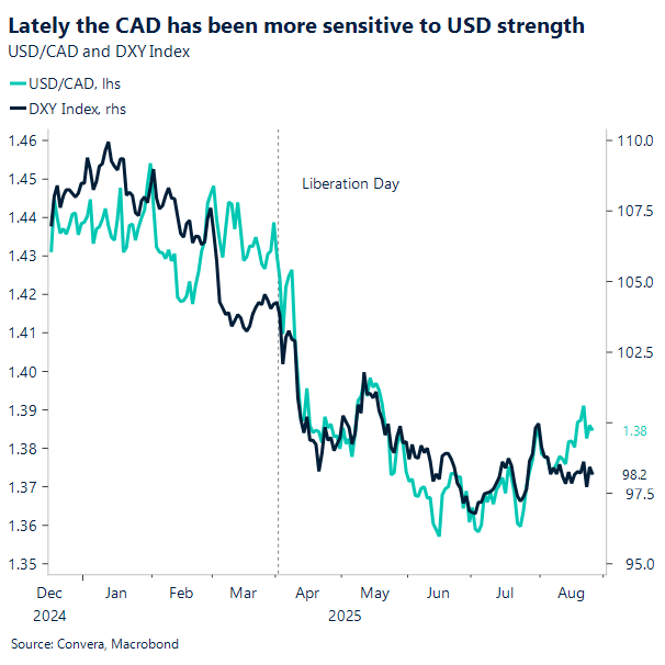 The CAD has been more sensitive to USD strength