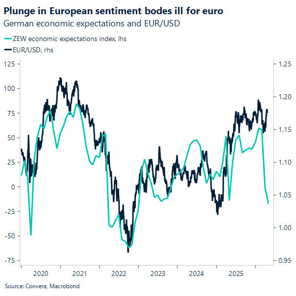 Plunge in European sentiment bodes ill for euro