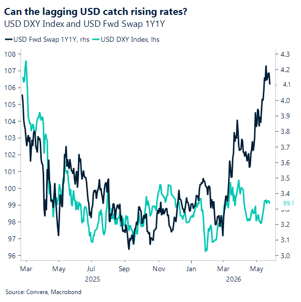Chart of USD index and 1yr forward swap
