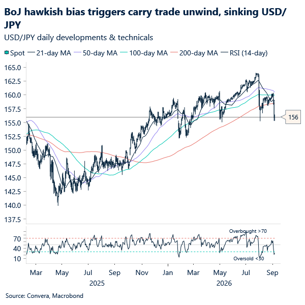 BoJ hawkish bias triggers carry trade unwind, sinking USD/JPY